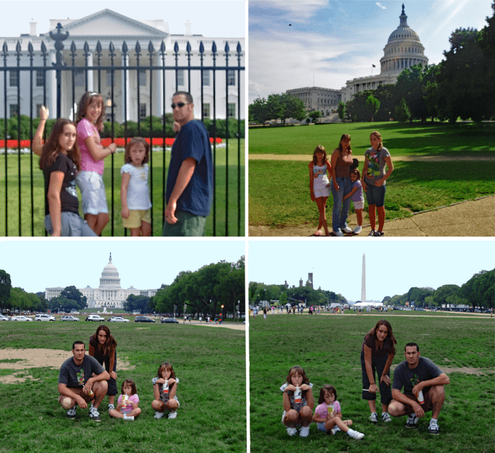 Shots of the family around DC. Pictured in front of the White House, the capitol and the National Mall.
