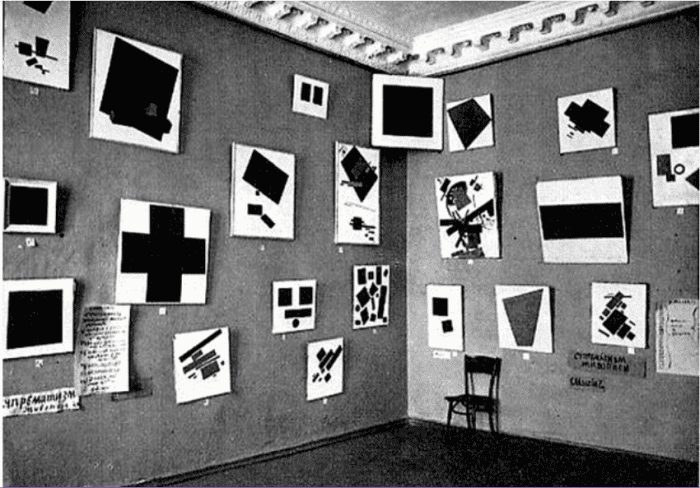 Last Futurist Exhibition of Painting 0.10,” Black Square on the upper corner St Petersburg Dec 1915-Jan 1916