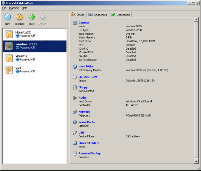 This is how my VirtualBox looks at the moment. On your first install your operating systems on the Left column will be blank.