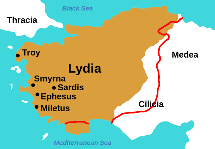 Map of Ancient Lydian Empire under King Croesus, c. 547 BC.