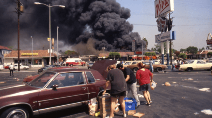 Vourtesy of Ron Eisenbeg/Michael Ochs Archives/Getty Images. The usual consequence of violent riots is urban destruction of the very community they want to represent. Yet equally, when your voice falls on deaf ears and peace fails, what else can you?