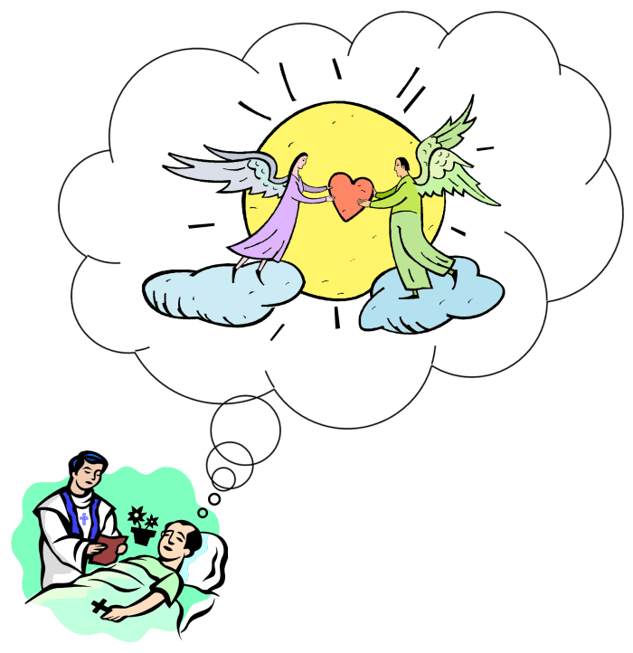 A personal NEE heaven provides for meeting loved ones (maybe not as angels but in spirit).