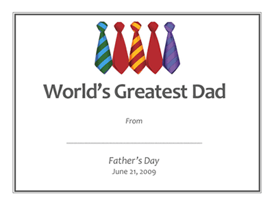Click a document or PDF to the left to access this contemporary free Father's Day printable gift certificate template