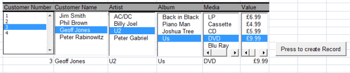 Form created using List Boxes, a Command Button, Visual Basic code and a macro in Excel 2007 and Excel 2010.