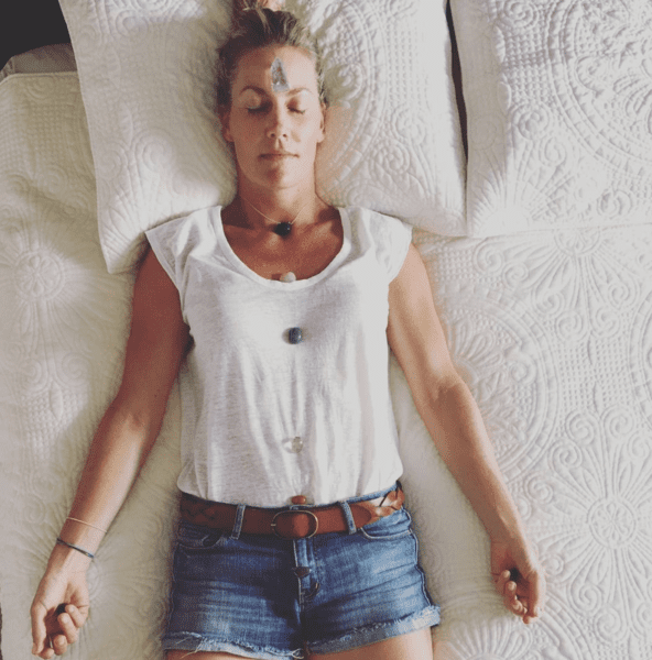 Many people choose to meditate while laying on their back so that they can lay the crystals on the problem areas and benefit more from them.