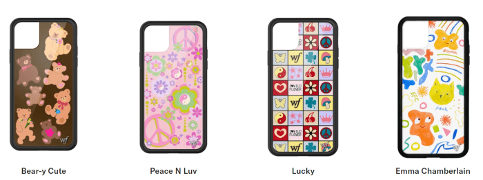Wildflower offers multiple colorful iPhone case designs. They also do collaborations with social media stars and YouTubers such as Niki and Gabi Demartino, and Amanda Steele
