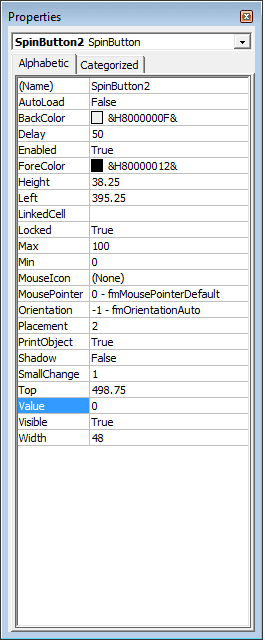 Configurable options for an ActiveX Controls Scroll Buttons in Excel 2007 and Excel 2010.