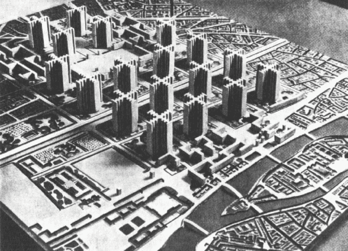 Corbusier's Plan Voisin for Paris would have been truly nightmarish, but is a perfect example of some of the never-built French engineering projects