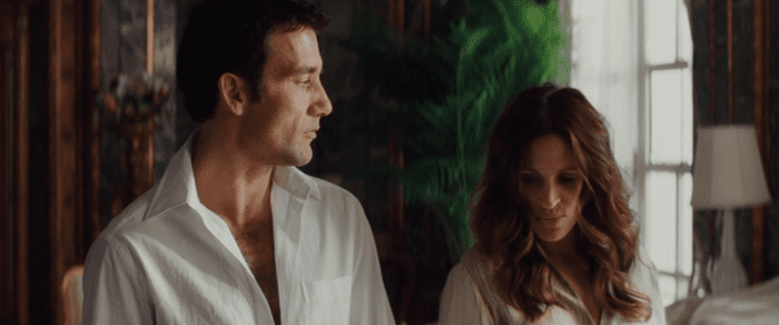 Owen (left) and Roberts (right) make a steamy and smouldering couple with legitimate chemistry in this convoluted caper.