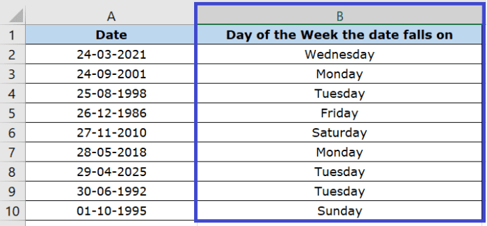 Excel Day Of Week From Date