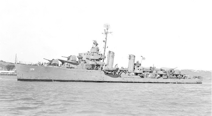 Photograph of USS Cassin (DD-372) off the Mare Island Navy Yard, California, 26 February 1944.