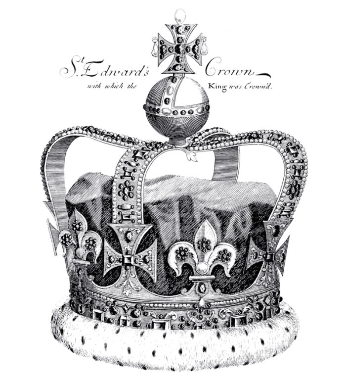 St. Edward's Crown after repairs, was used for the 1689 coronation of James II, Charles II's younger brother.