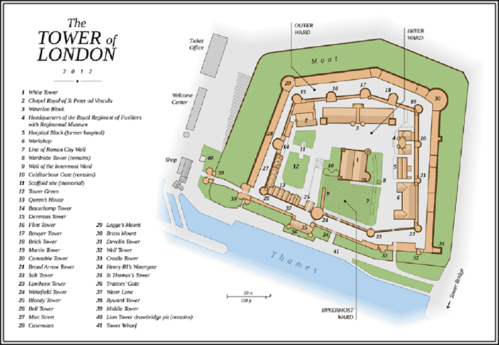 A 2012 Map Of The Tower Of London. Martin's Tower is number 19 at the top right. Thomas Romer CC BY SA 3.0