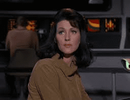 Majel Barrett (billed as M. Leigh Hudec for this episode) played the stoic first officer of the Enterprise named Number One.