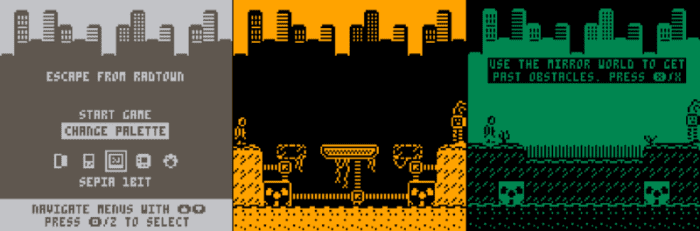 I gave my game the ability to switch between colour palettes while always sticking with two colours.
