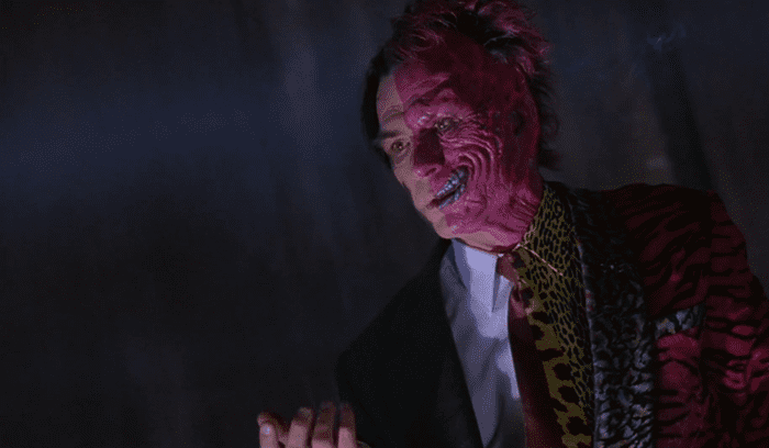 Jones is horribly miscast as Two Face, especially compared to the version of the character seen in "The Dark Knight".
