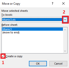 The move or copy window allows you to dictate what workbook your new copy will appear in. Additionally, you can select the order in which the worksheet tab will appear.