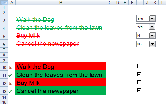 Use Conditional Formatting with to do lists to create visual impact in your spreadsheets in Excel 2007 and Excel 2010.