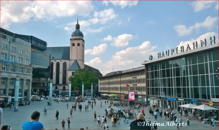 The view from the stairs of the Cologne Cathedral. The right side is the train station (Hauptbahnhof).
