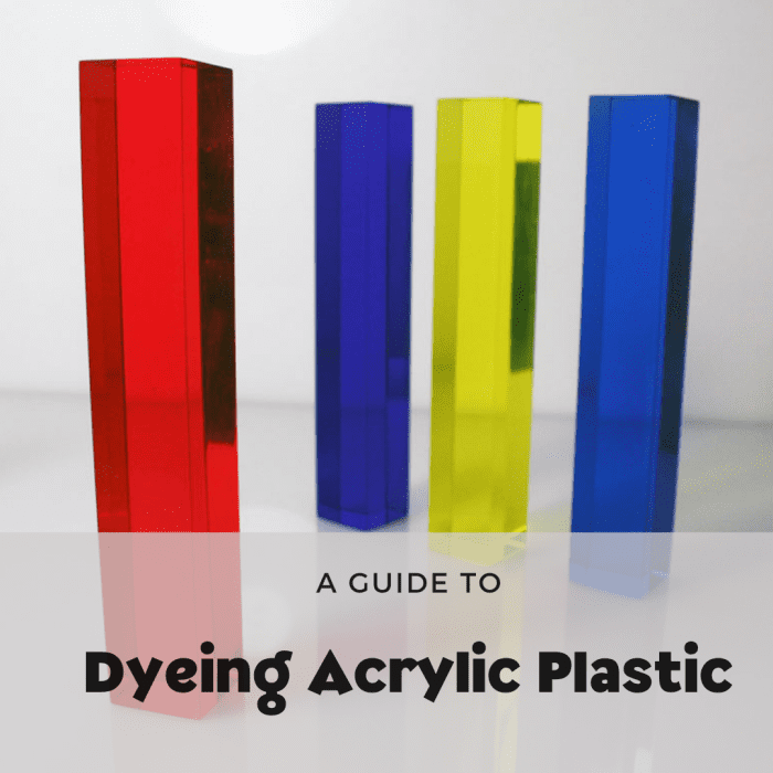 This article describes the process of dyeing acrylic plastic like Plexiglass and Lucite in addition to utilizing dye baths to color the acrylics. The main focus will be on dip and immersion dyeing.