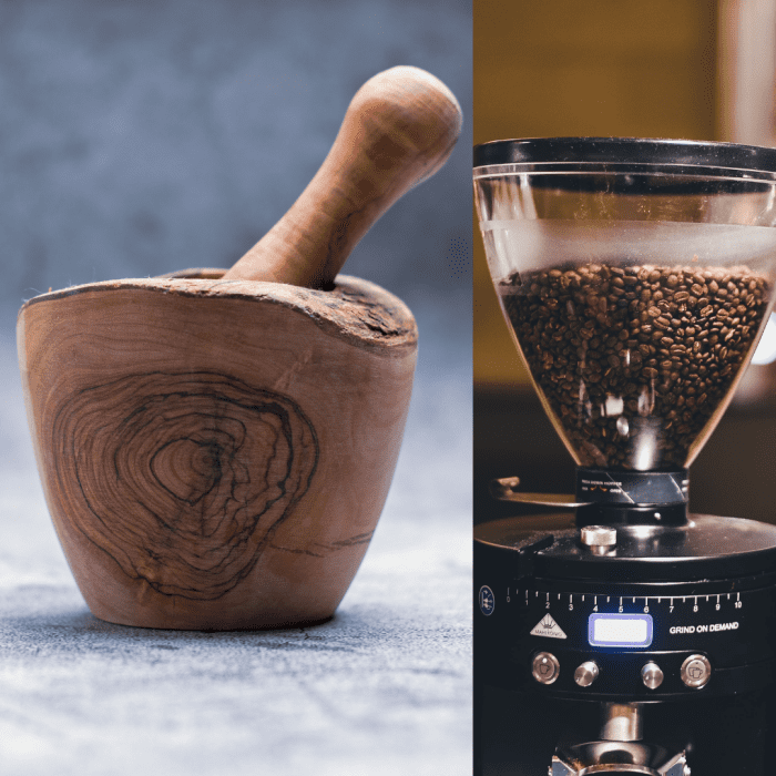 The mortar and pestle and electric coffee grinder are two great tools for grinding or crushing your clay.