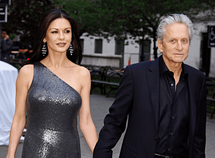 Catherine Zeta Jones and Michael Douglas arrive at Vanity Fair's party for the 2012 Tribeca Film Festival.