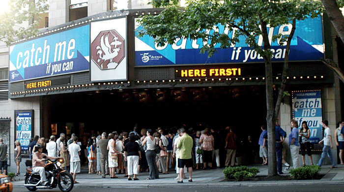 July 2009 premiere of the "Catch Me If You Can" during its brief Seattle "tryout run." The musical opened on Broadway in April 2011.
