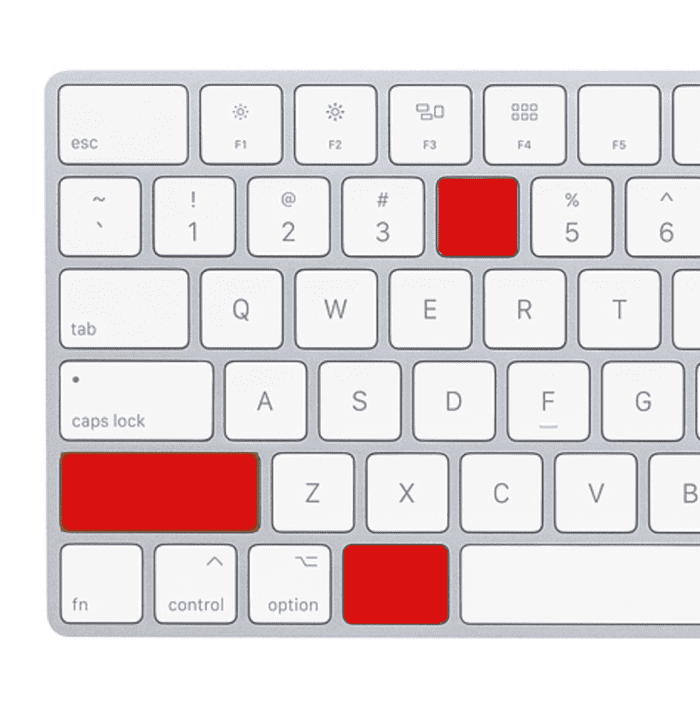 The above illustration highlights in red the shortcut used to activate the capture function on a Mac computer which is Shift + Command + 4.