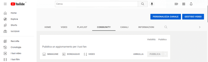 The YouTube community posting section on a PC.