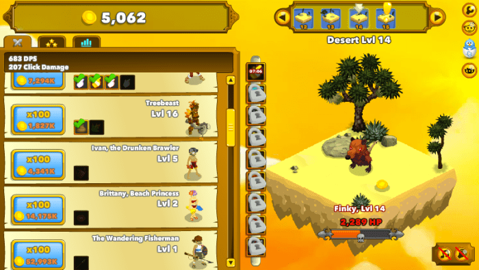 The first few Heroes in Clicker Heroes. These guys start off good, but they're quickly overshadowed by stronger upgrades.