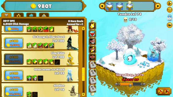 The halfway point of Heroes in Clicker Heroes. You're getting stronger, but these dudes still aren't the cream of the crop.