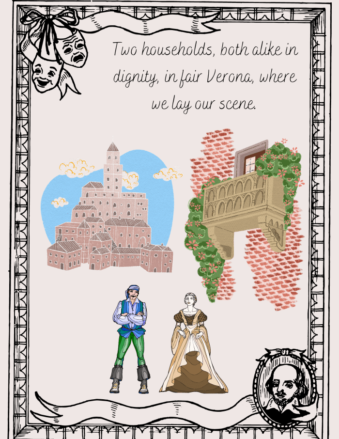 Shakespeare wrote Romeo and Juliet early in his career. It premiered around 1597. The plot is based on an Italian tale: The Tragicall Historye of Romeus and Juliet.