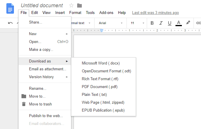Users can also download files in various file formats on their devices at any time. A few formats google offers for downloading the file include docx, odt, rtf, pdf, epub, and some more.