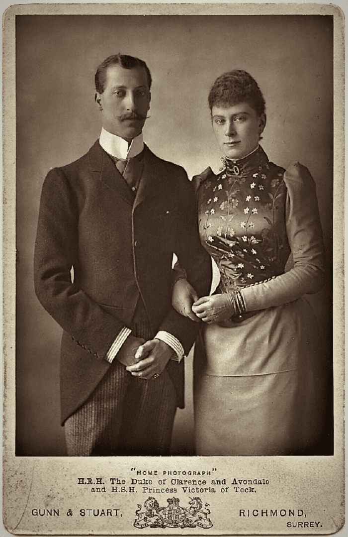 Prince Albert Victor, Duke of Clarence and Avondale with his dutiful bride to be May of Teck in 1891.