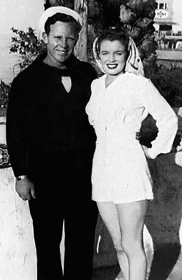 17-year-old Marilyn Monroe with her first husband, James Dougherty, in 1943–44.