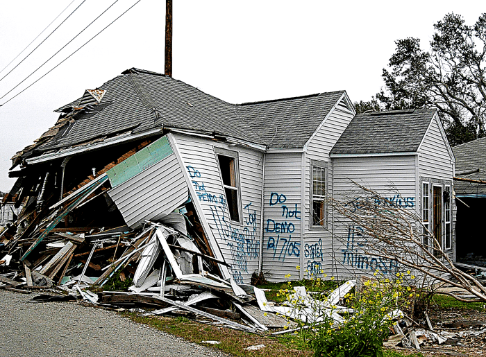 A house in New Orleans' Ninth Ward destroyed by Hurricane Katrina.