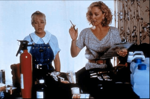 A bored Heather (Holly Fields) could care less about surviving an earthquake as her mother Clare (Joanna Kearns) goes over the checklist---once again