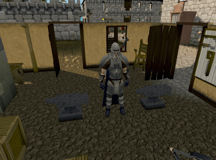 My character in Runescape, dressed in iron armor I made myself. A side bonus of making money in Runescape using this method.