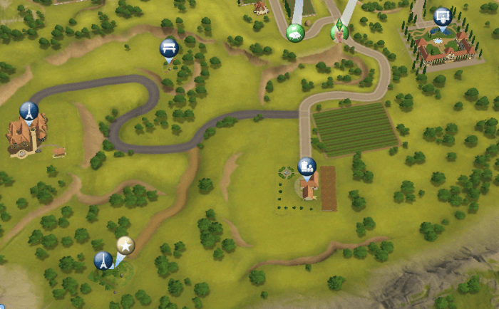 The Forgotten Burial Ground is located outside the town, highlighted by the gold star.