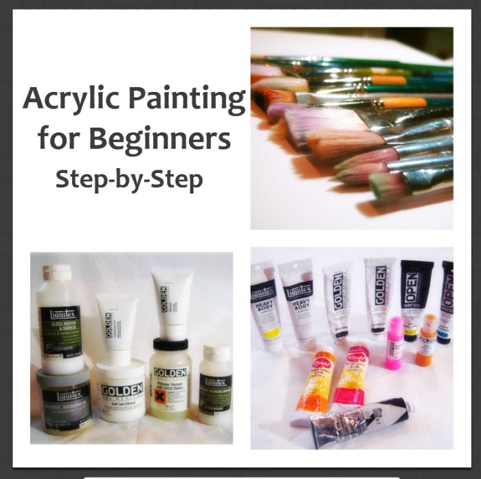 Acrylic painting for beginners step-by-step. An article explaining the seven supplies needed to paint with acrylics, how to get started, how to plan the painting composition, and how to proceed in the painting process.