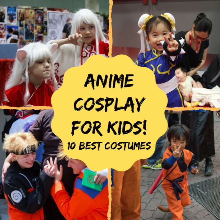 Check out some of the best cosplay ideas for kids who love anime! (From the top left, going clockwise: Inuyasha, Chun Li, Gohan or Goku, and Naruto.)
