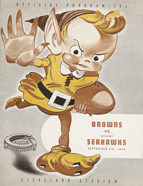 The Cleveland Browns became a franchise in 1946. Above is an original game day program featuring the Brownie elf mascot.