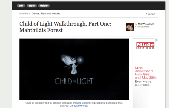 Most images taken from snapshots of HubPages.com, TextEdit, and Child of Light. Child of Light owned by Ubisoft Montreal. Images used for educational purposes only.