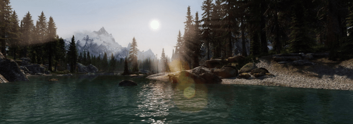 Skyrim (I'm not sure about you, but I could certainly do with turning myself into an elf and walking right into this scene right now!)