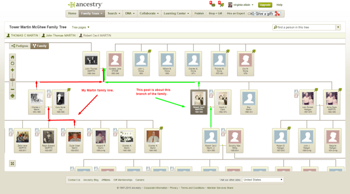 My sister asked how Robert Martin was related to us. Using a screenshot of our family tree on ancestry, I could show her our line back to our great-grandparents and then connect that to Robert.