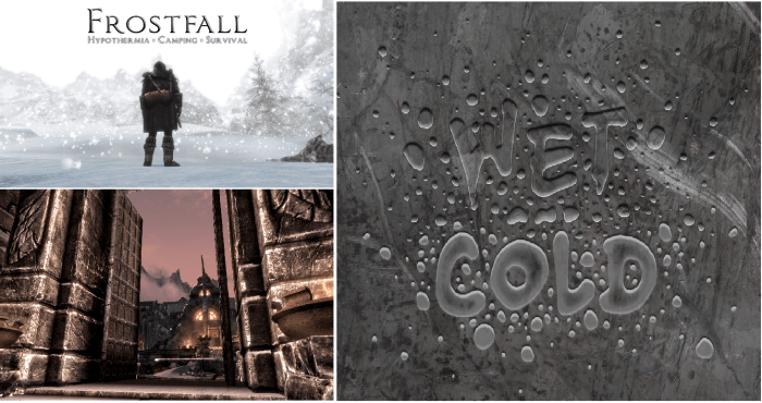 Top Immersion Skyrim mods including Frostfall, Wet and Cold and Open Cities.