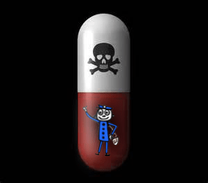 Mr. Zip takes his postal poison in easy to swallow caplets, for quick absorption.