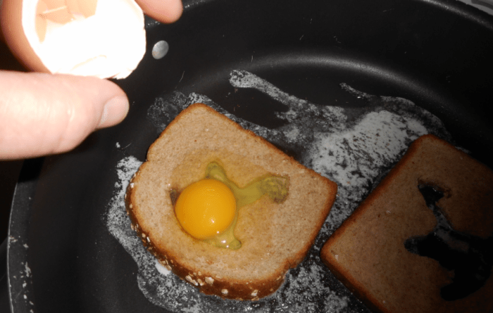 Make your fried eggs and toast more fun by using a cookie cutter to cut the hole in the toast. I used a horse-shaped cutter.