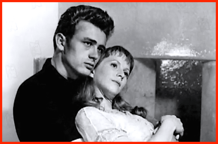 Actress Julie Harris and co-star James Dean in 1955's "East of Eden." Not long after this film's release, Dean died in a tragic car crash while driving his Porsche.