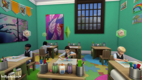 A functioning school in "The Sims 4," using Get Together's club system and a school lot, made by me.